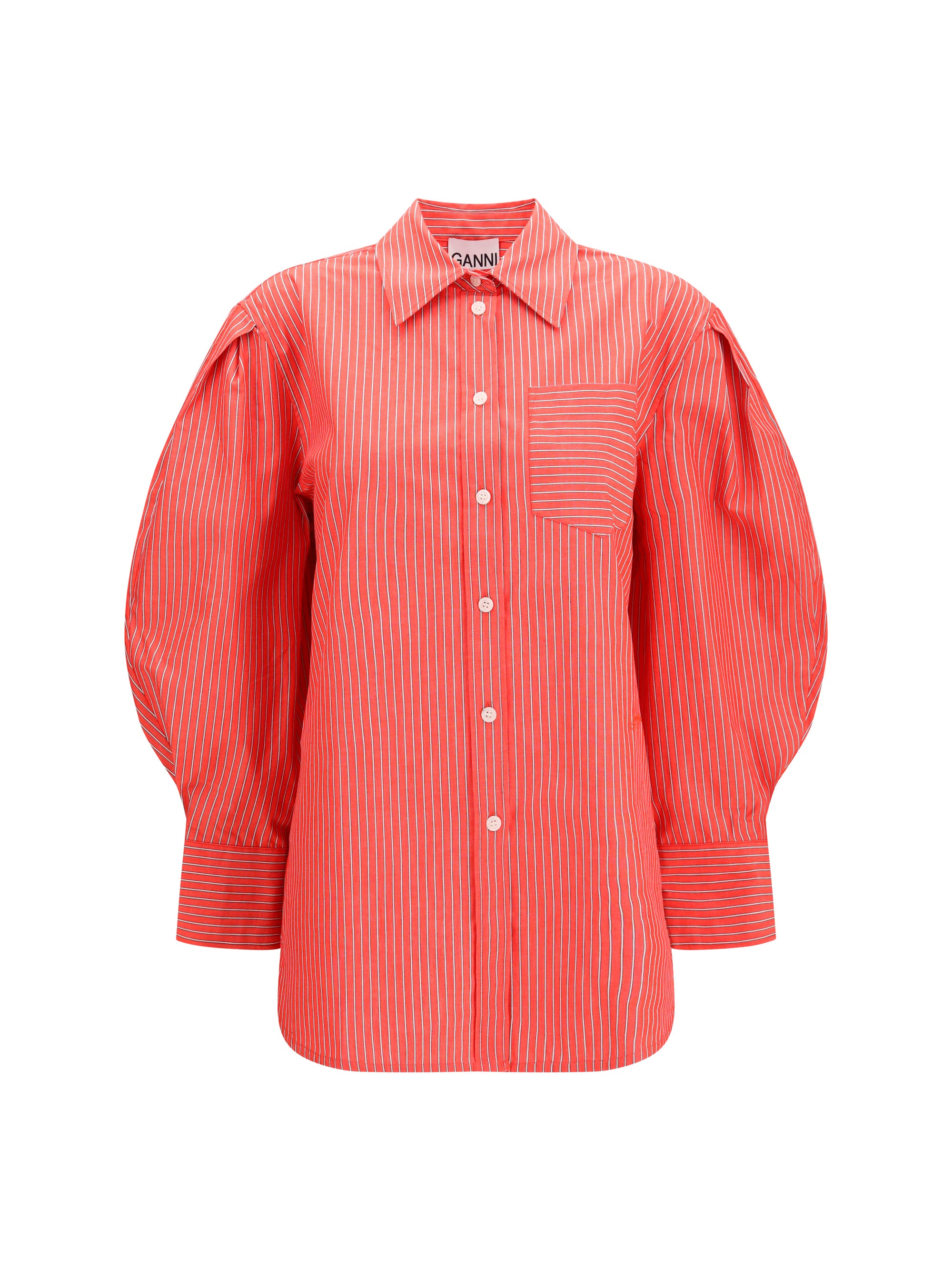 GANNI 34 striped cotton shirt with balloon sleeves
