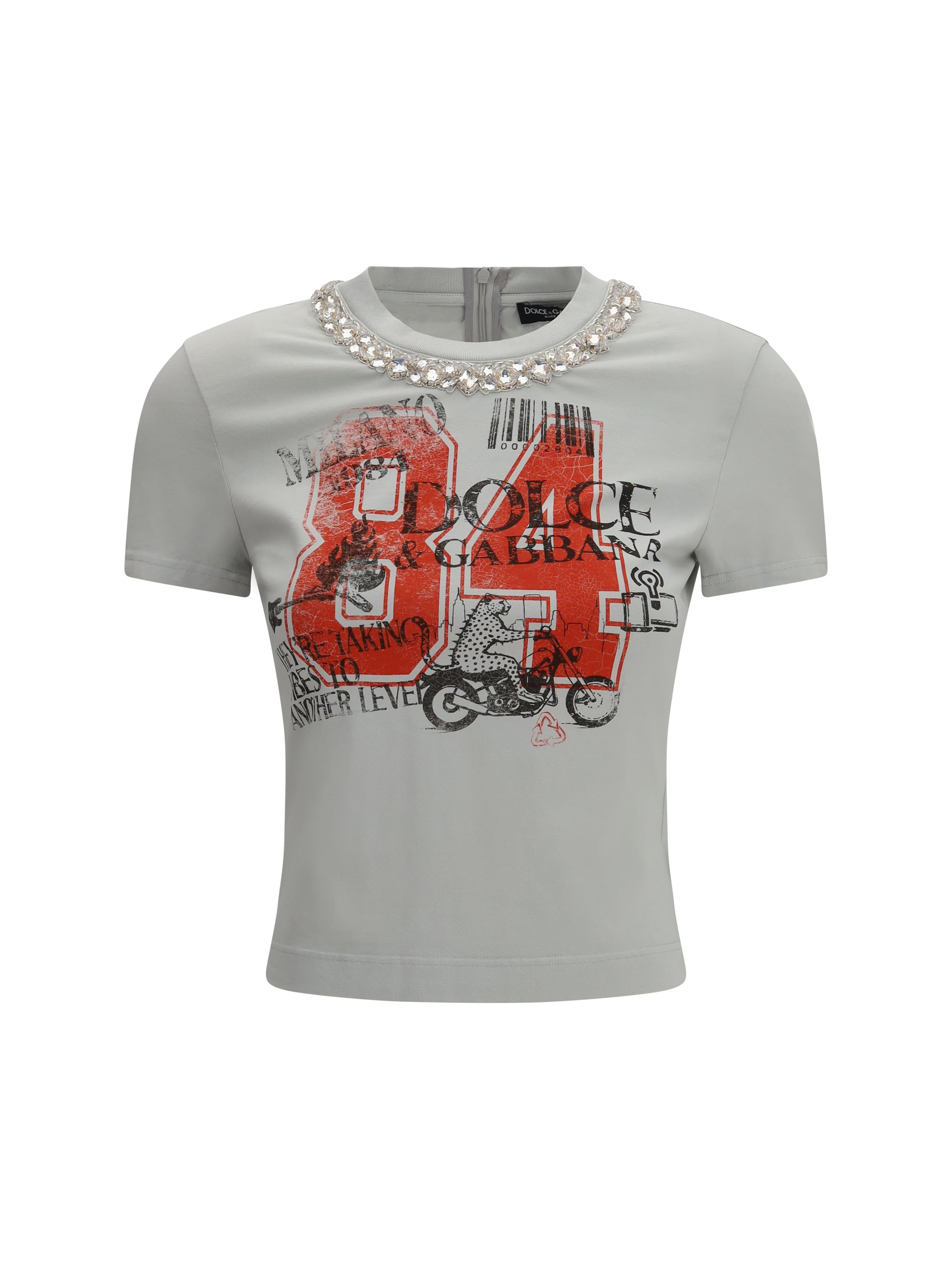 DOLCE amp; GABBANA 42 jersey t-shirt with print and crystals