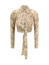 printed marl mesh tie blouse