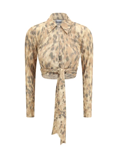 printed marl mesh tie blouse