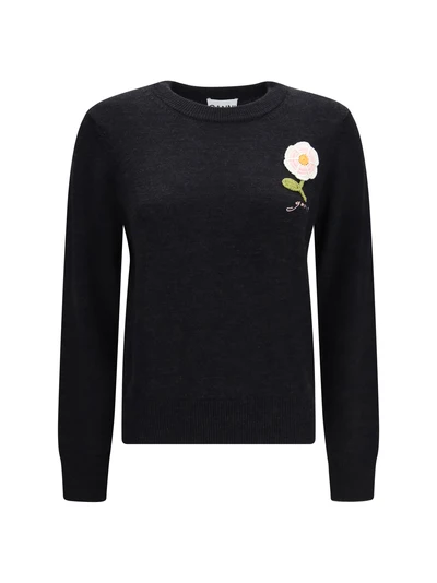 wool sweater with crochet flower