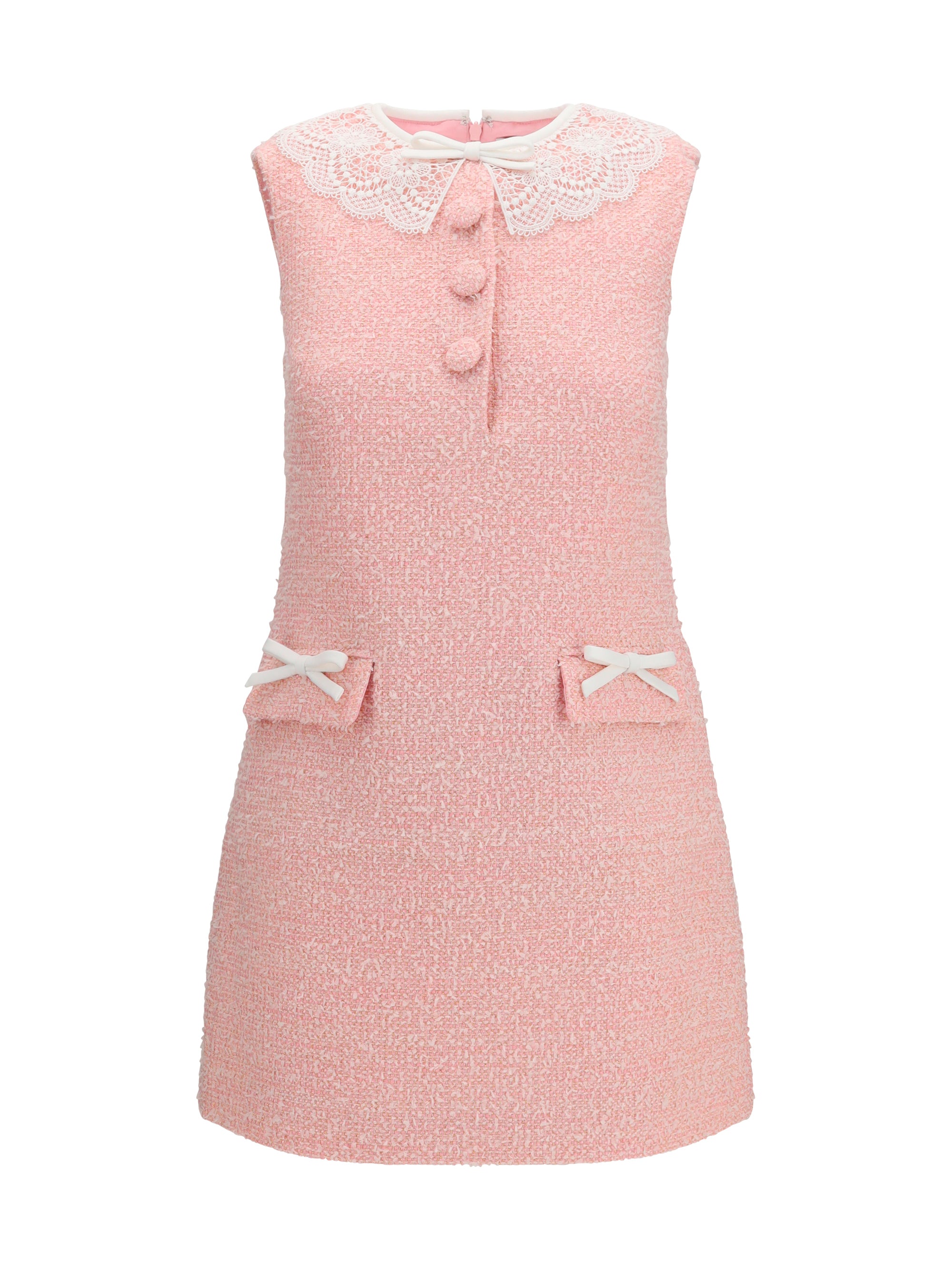 bouclé mini dress with lace collar
