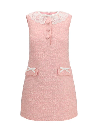 bouclé mini dress with lace collar