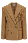 double-breasted braided raffia blazer