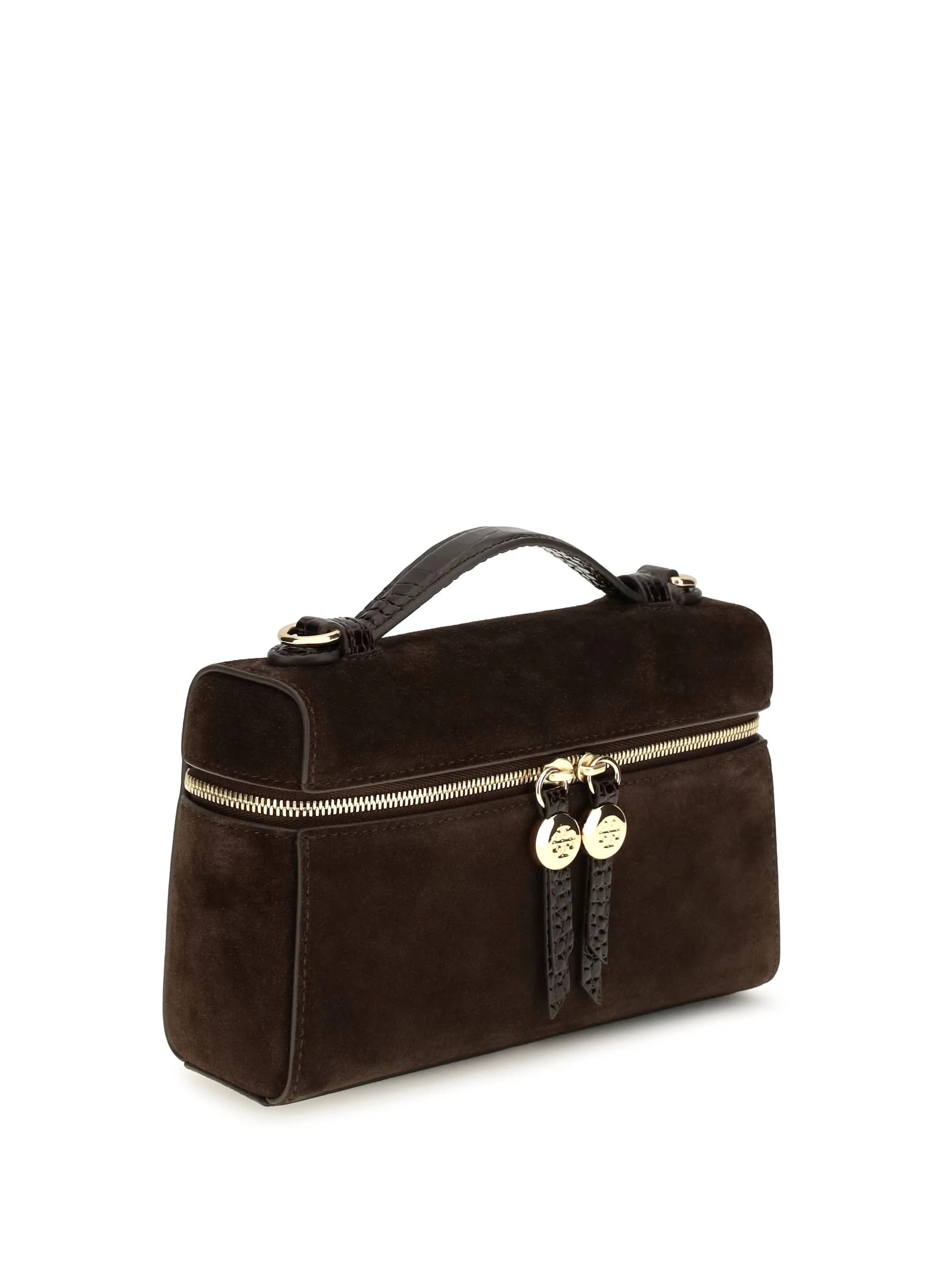 romy slim suede top handle bag