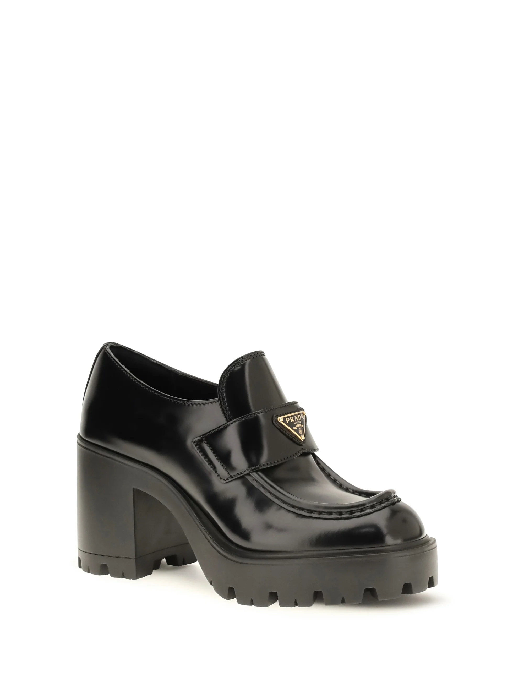 PRADA 38 leather heeled loafers