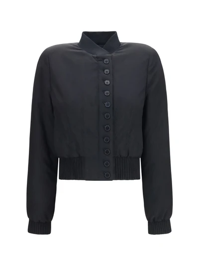 buttoned bomber jacket with visible stitching