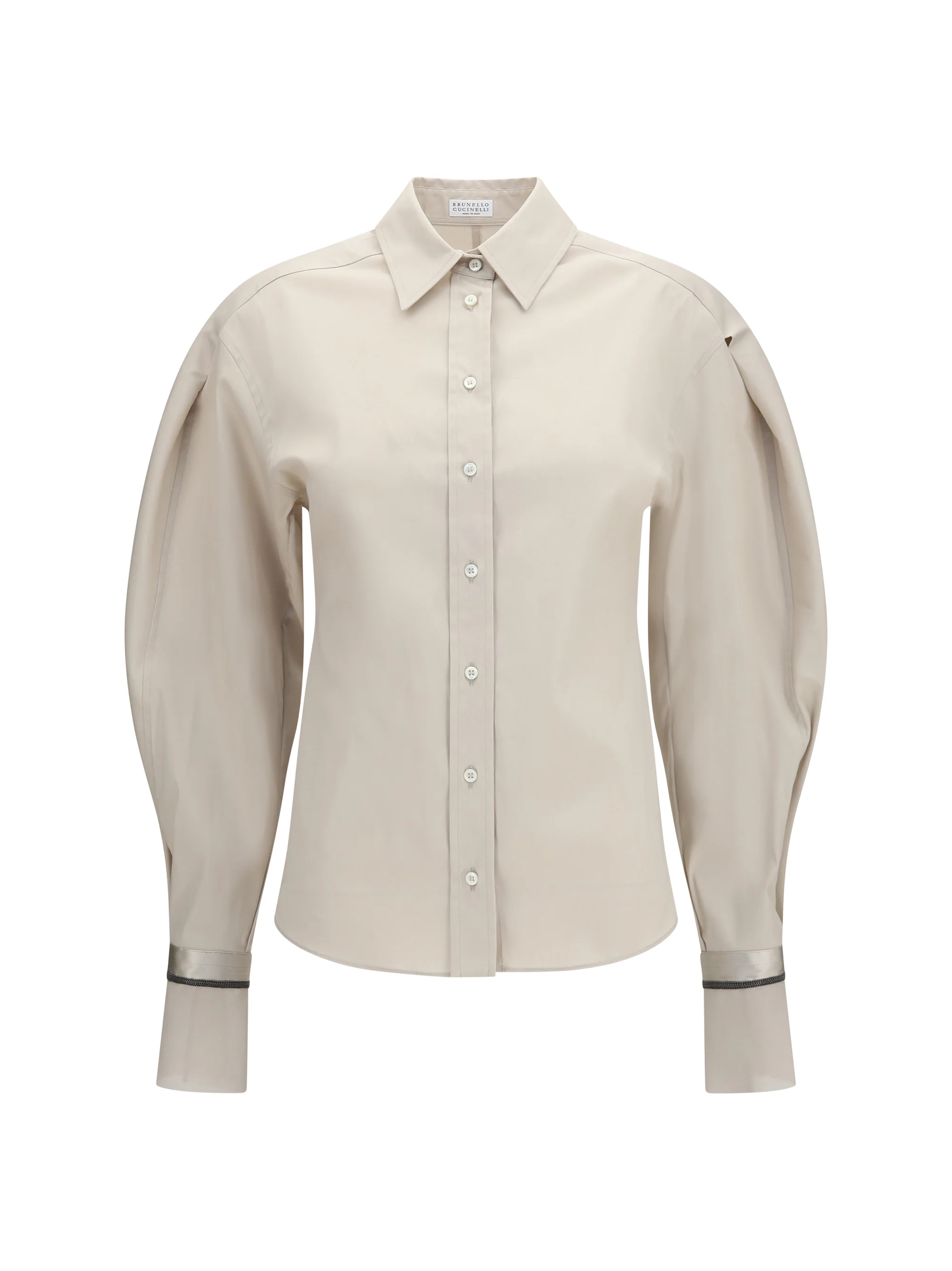 BRUNELLO CUCINELLI L stretch cotton poplin shirt with shiny silk cuffs