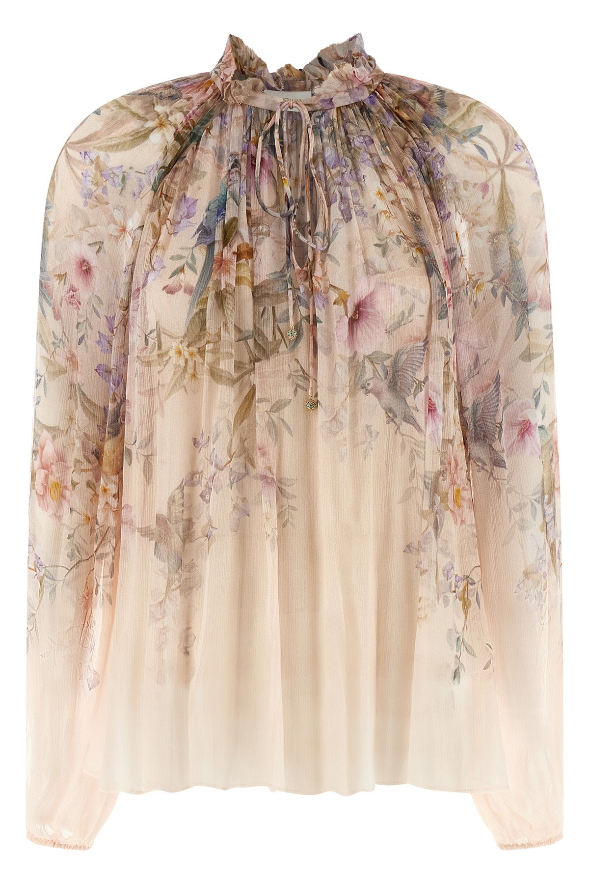 ZIMMERMANN 0.0 billow rebellion blouse in aviary patterned curled viscose