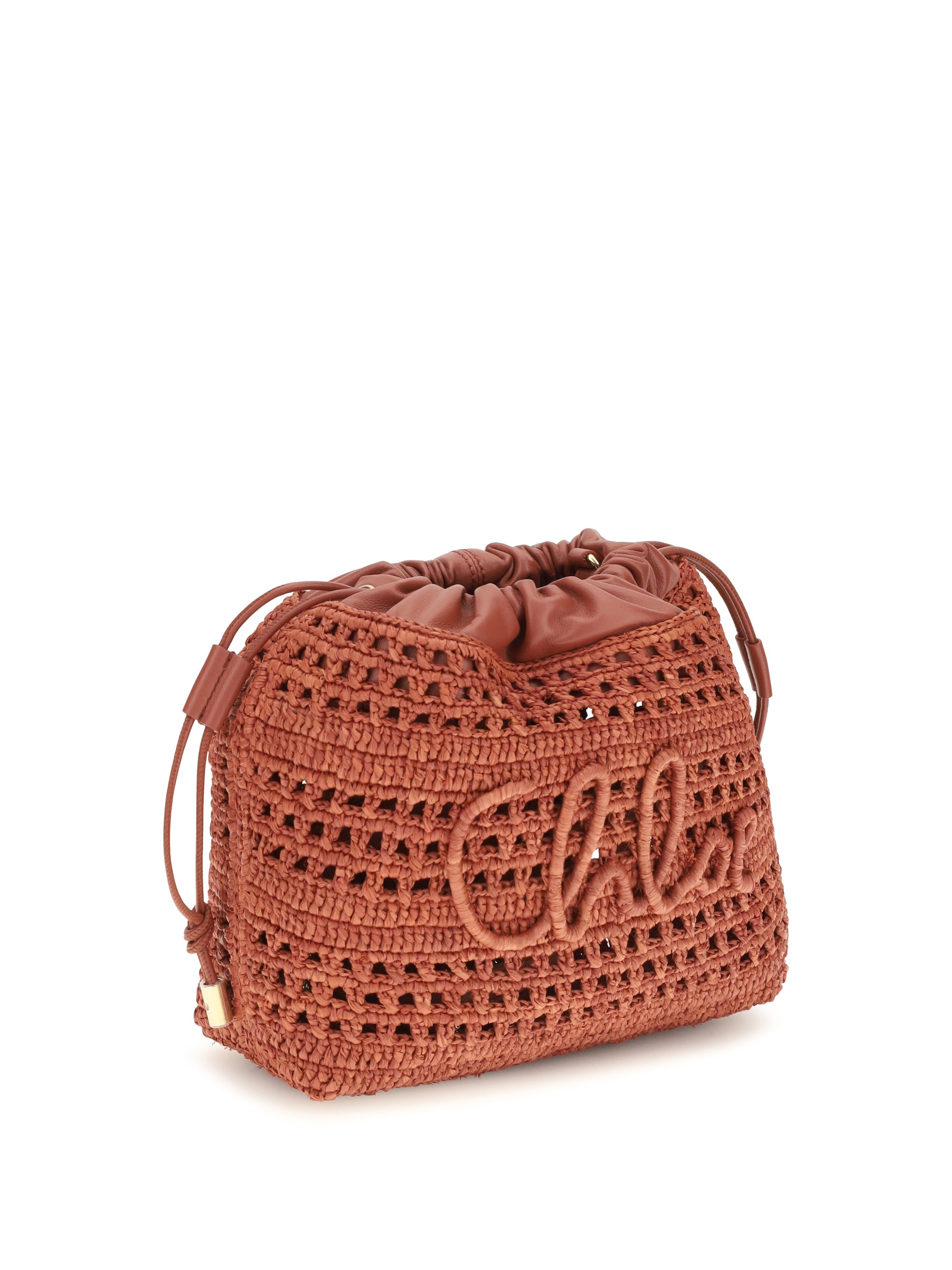 CHLOÉ OS raffia drawstring shoulder bag
