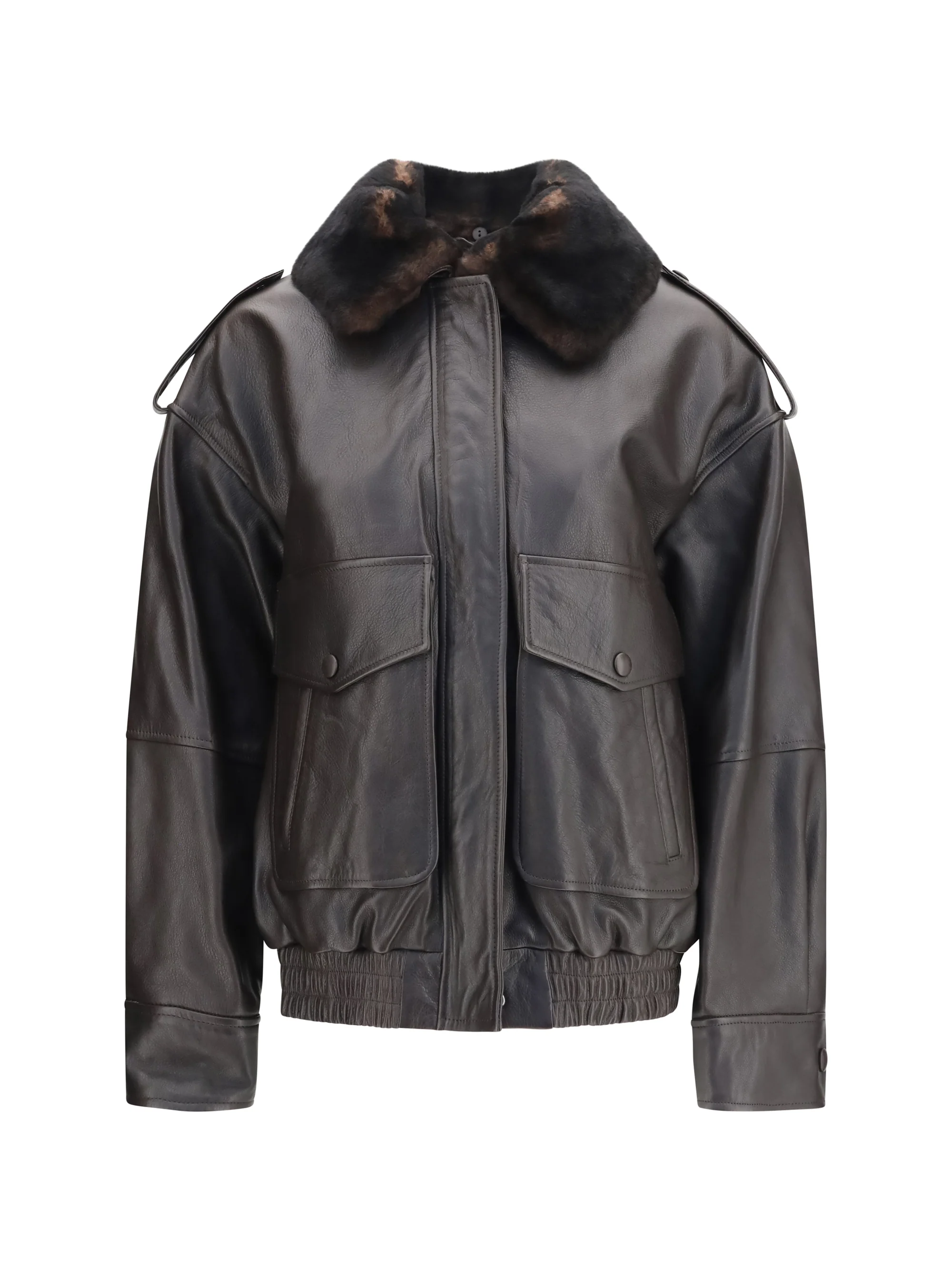 LOULOU DE SAISON 38 russo leather bomber with shearling collar