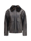 russo leather bomber with shearling collar