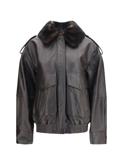 russo leather bomber with shearling collar