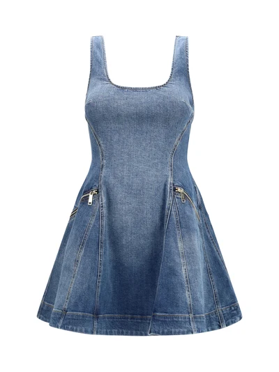 denim flared mini dress