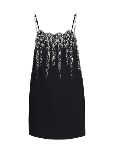 embroidered crepe mini dress with jewel details
