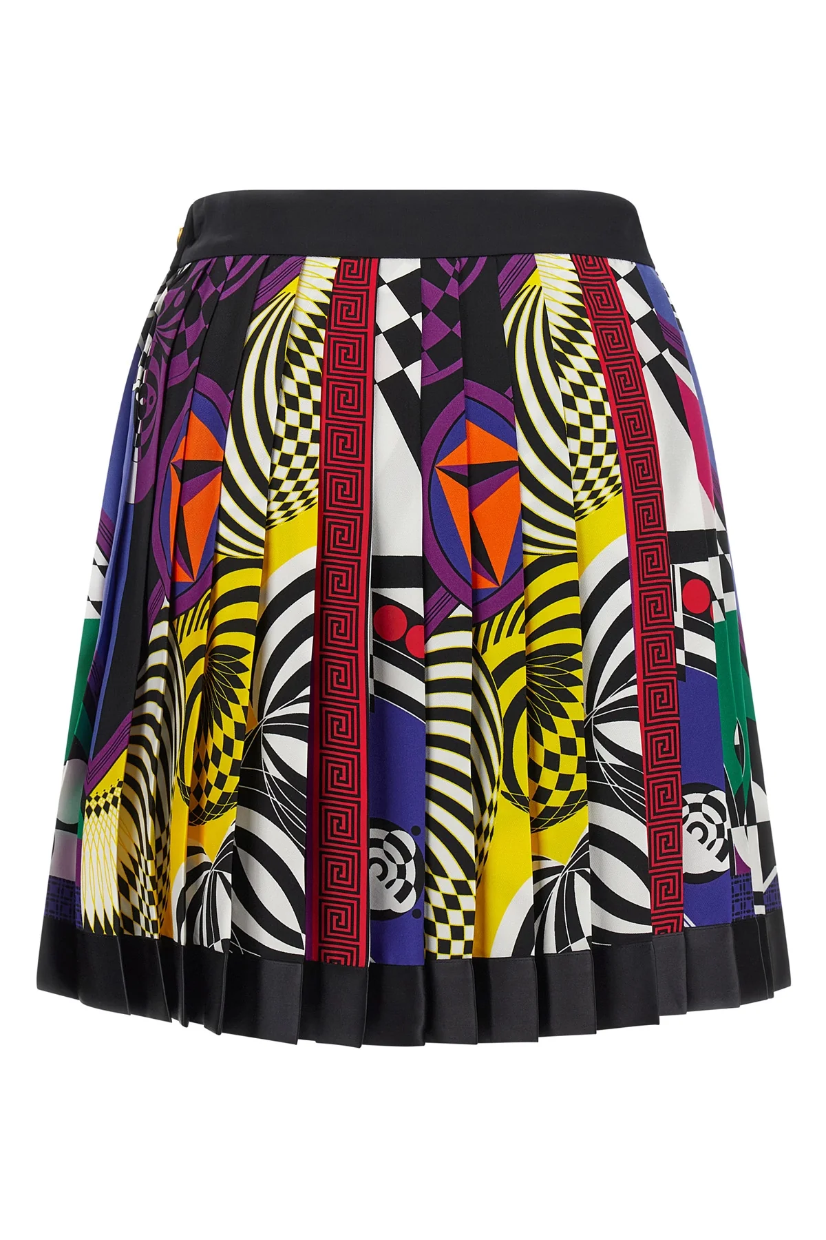 the versace mini skirt redefines the maisons visual codes through a vibrant all