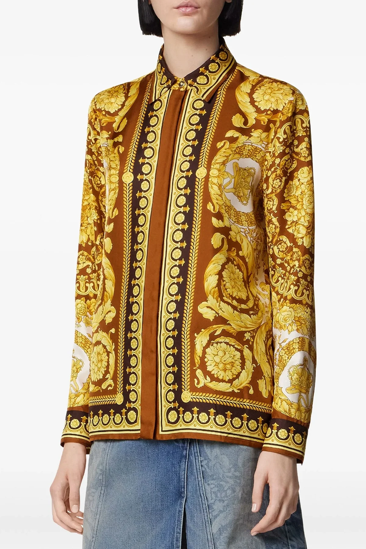 all-over barocco print silk twill shirt