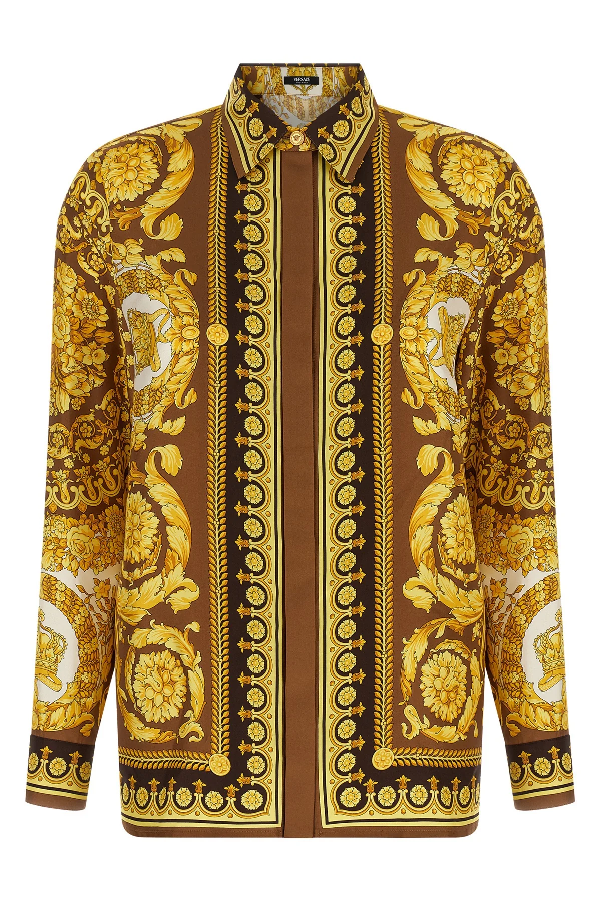 all-over barocco print silk twill shirt