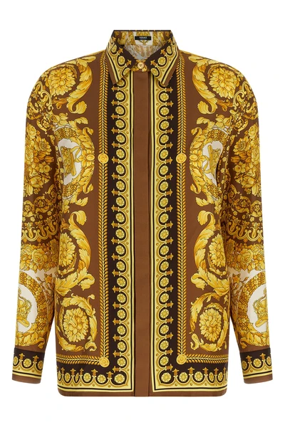 all-over barocco print silk twill shirt