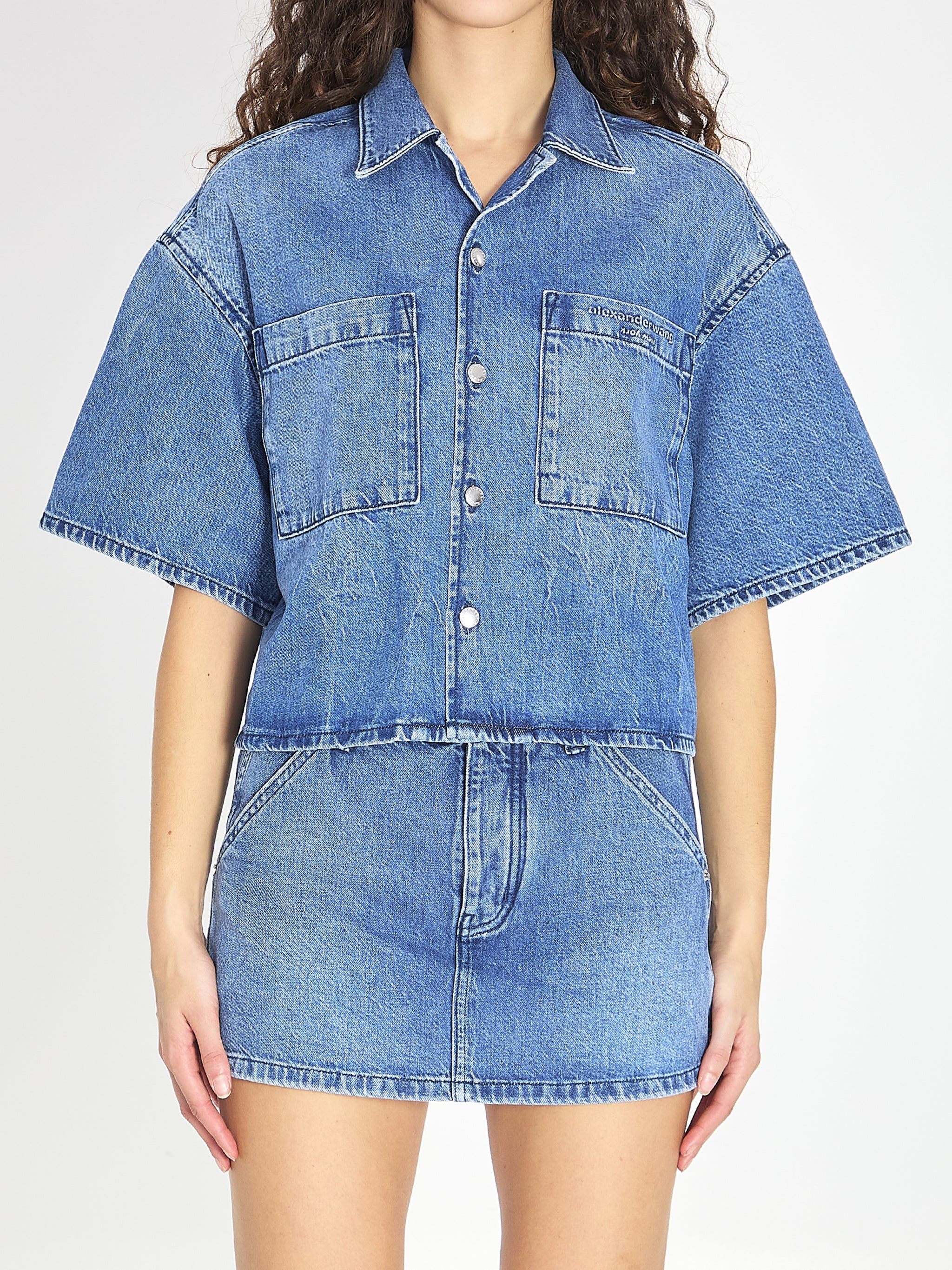 cropped denim shirt