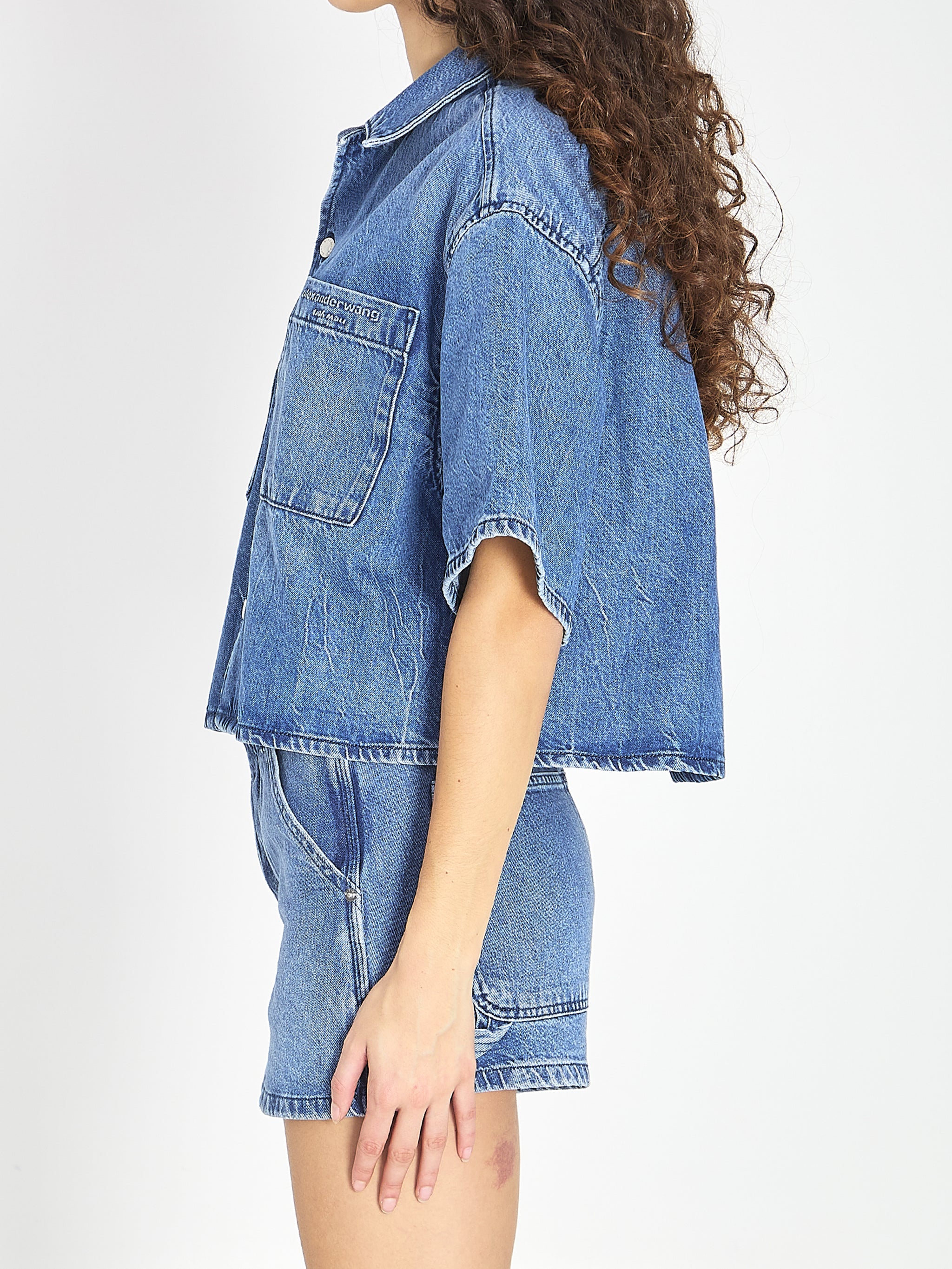 cropped denim shirt