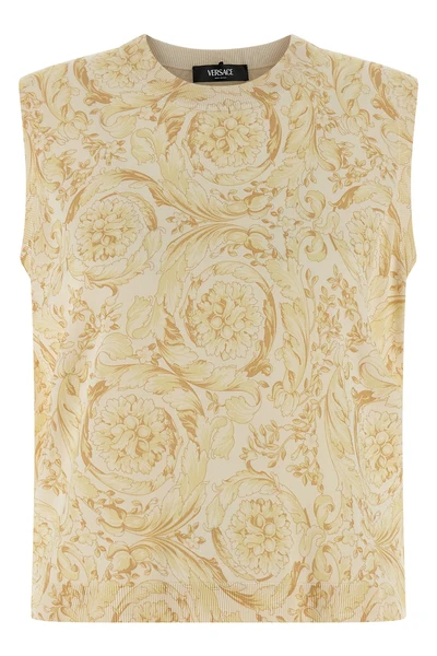 all-over barocco print silk vest