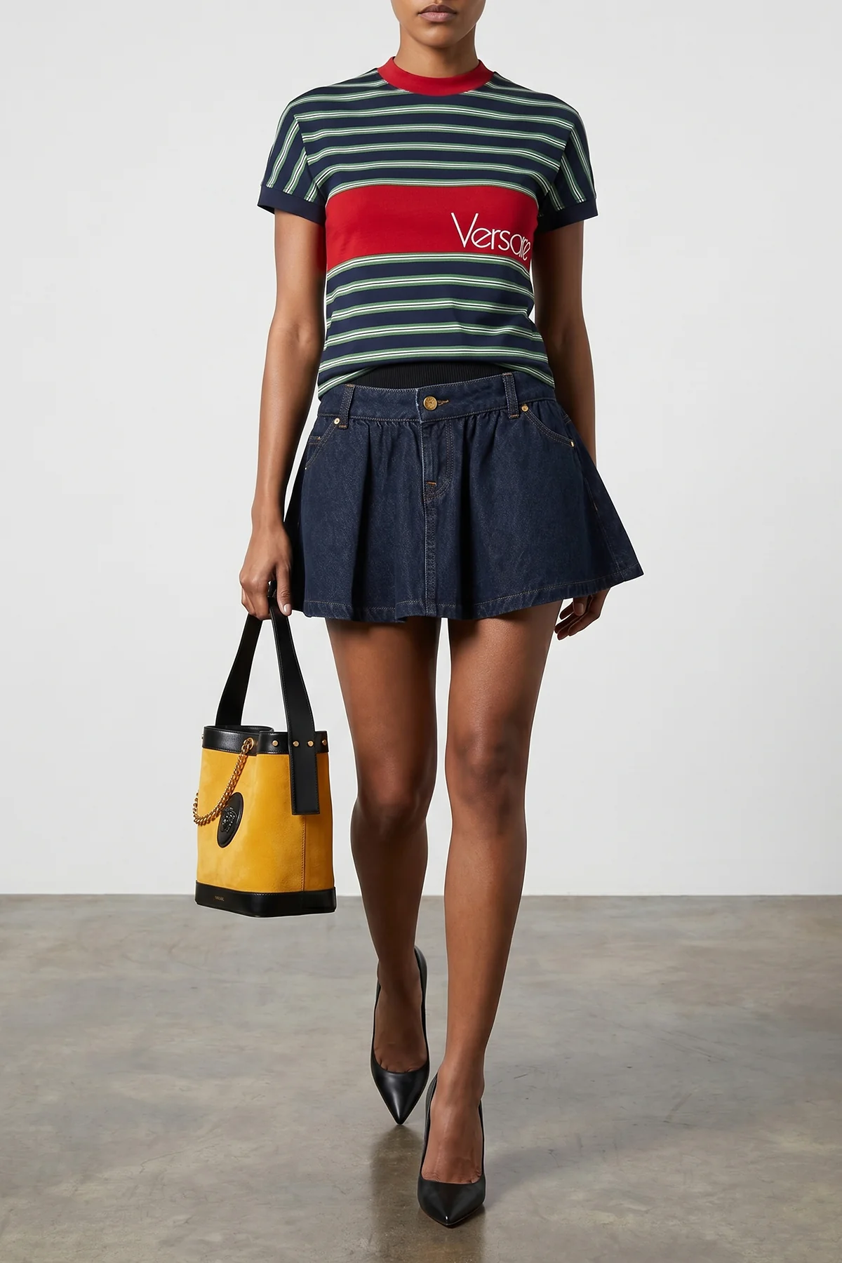small pivot bucket bag in suede and contrasting smooth leather