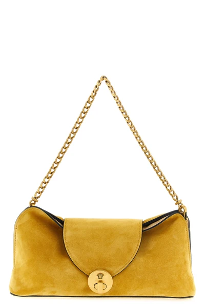 the versace vivian clutch bag is distinguished by a soft silhouette made of fi