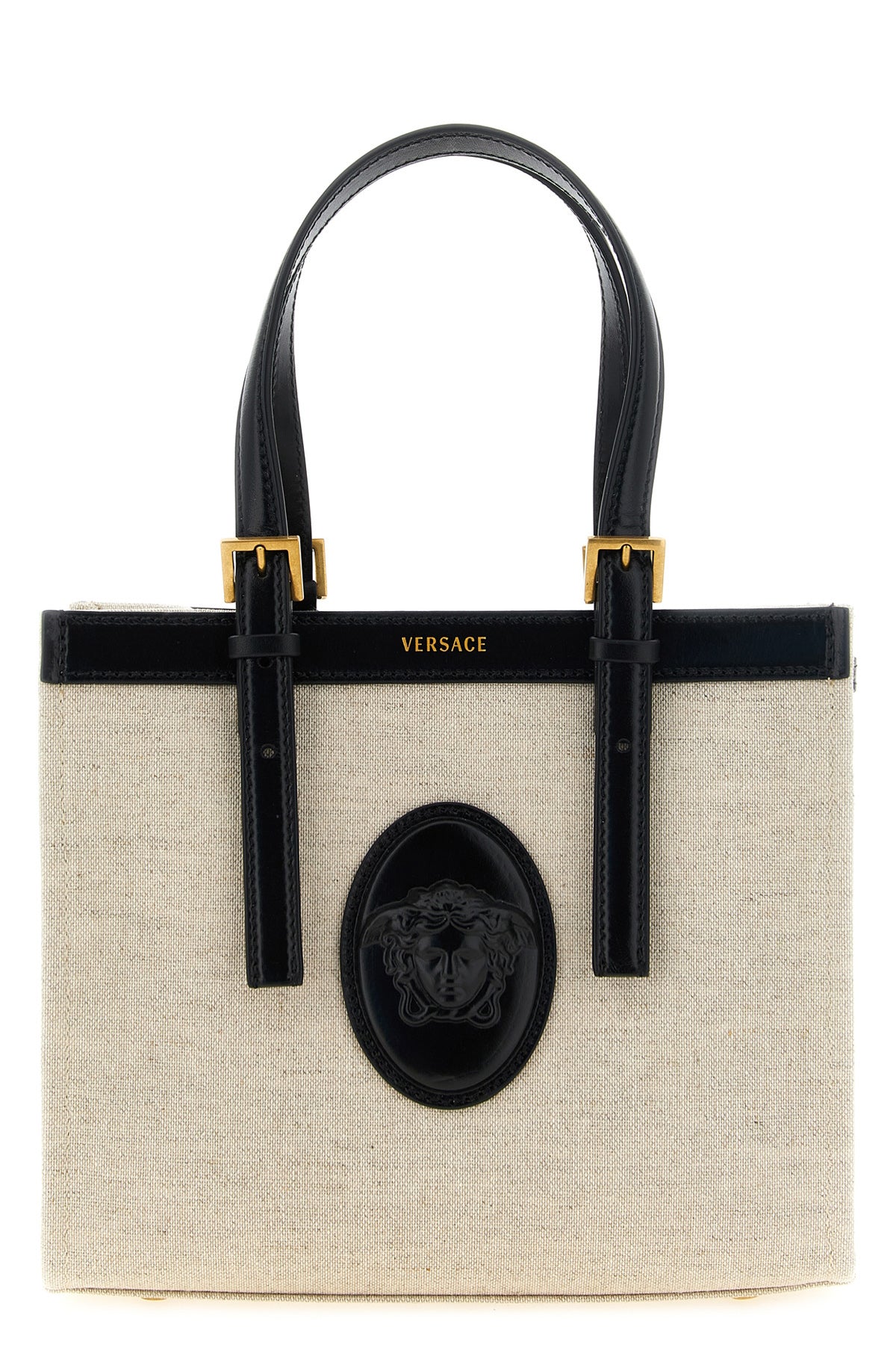 VERSACE OS rivière mini shopping bag in linen and cotton canvas