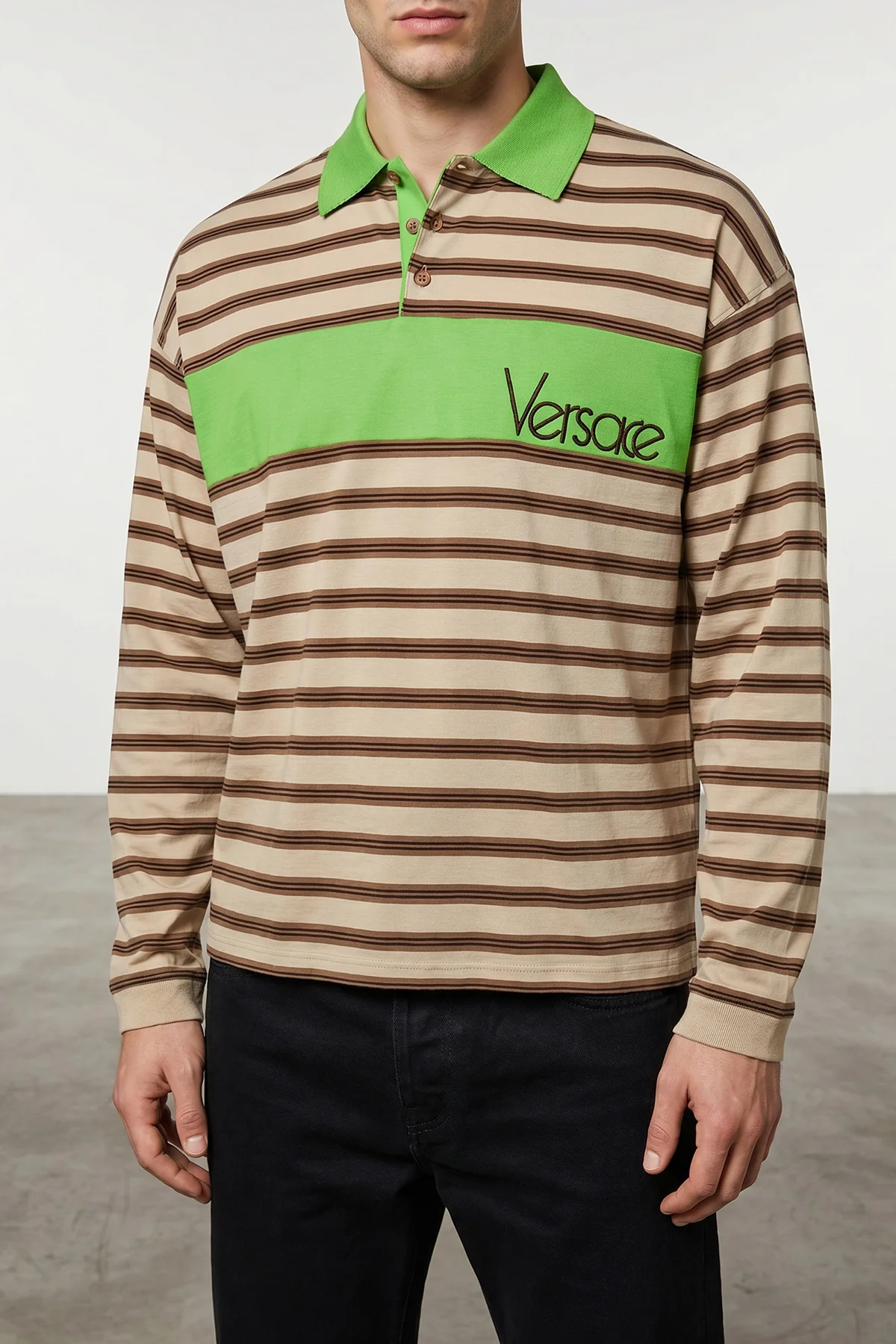 VERSACE L striped lightweight cotton polo shirt