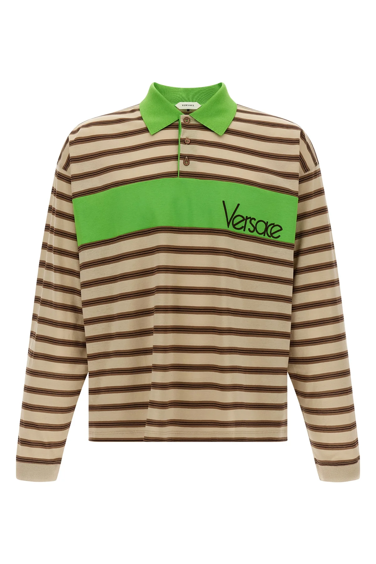 VERSACE L striped lightweight cotton polo shirt