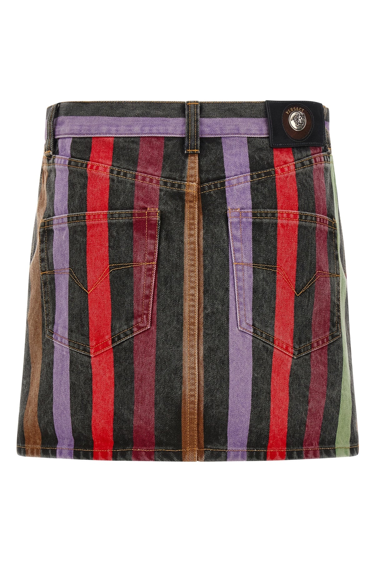 VERSACE 38 washed striped cotton denim mini skirt