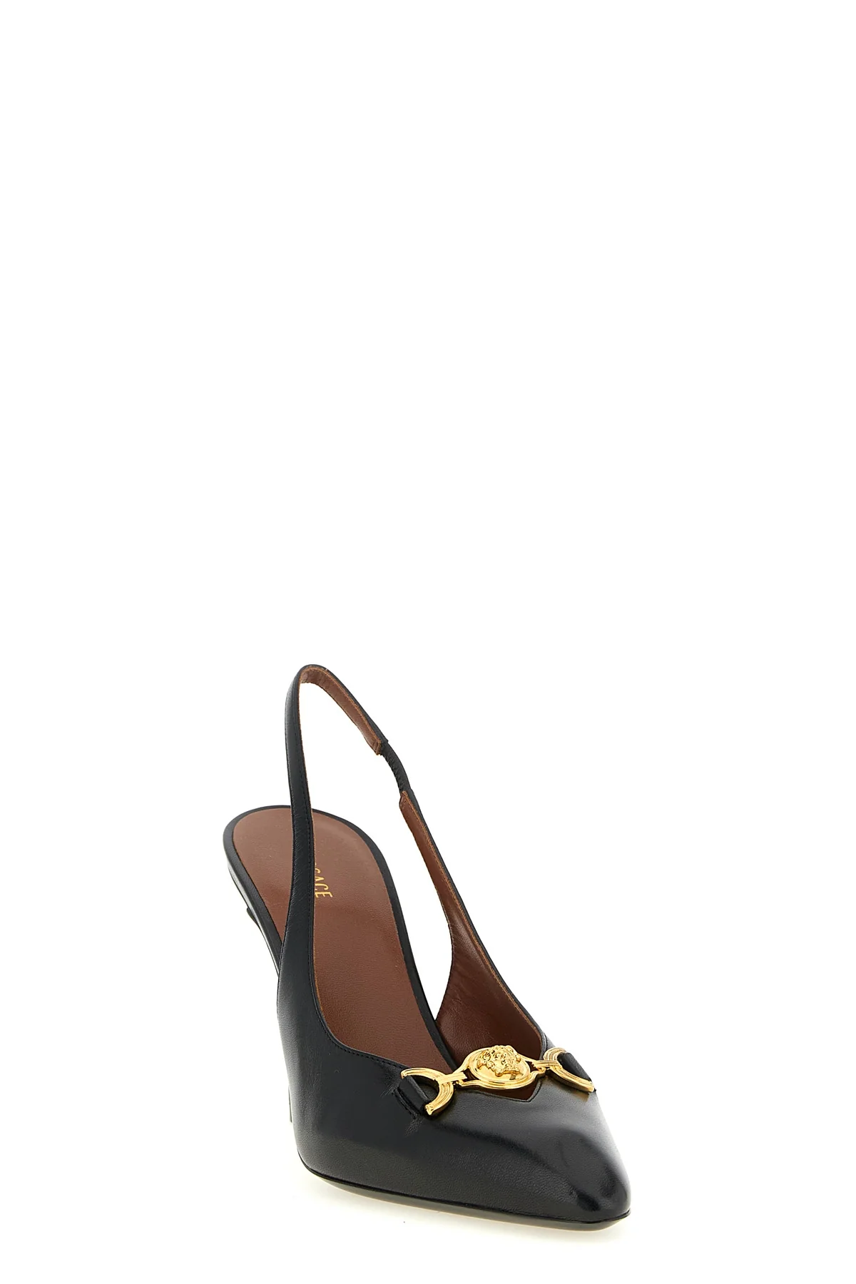 VERSACE 36 versace leather slingback heels in fine lambskin embodies the maisons sartorial