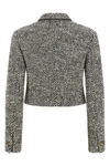 the versace cropped jacket defines a new proportion through a structured blouson