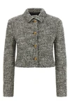 the versace cropped jacket defines a new proportion through a structured blouson