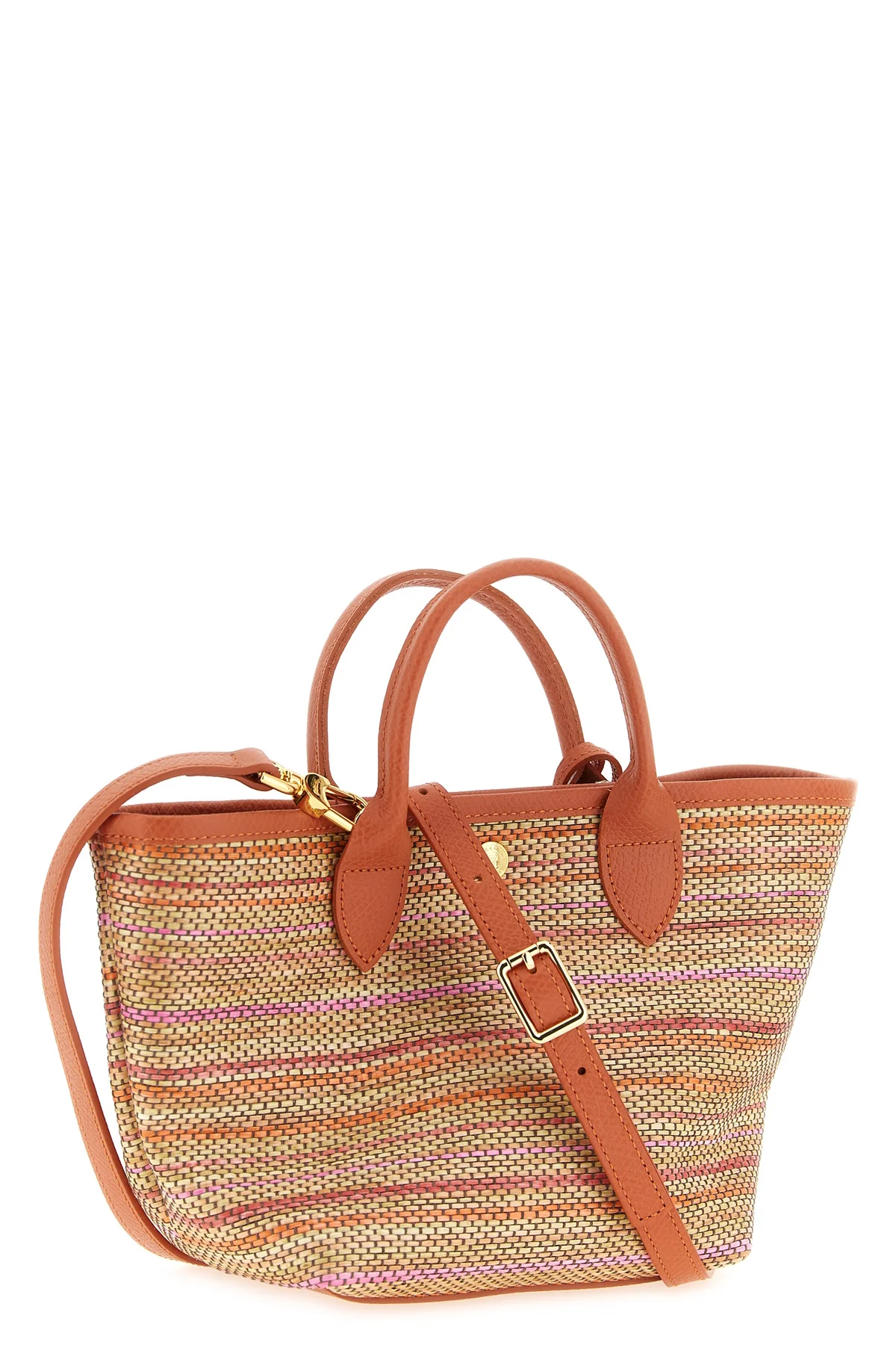 xs le panier pliage shopping bag in raffia effect canvas and russian leather b