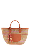 xs le panier pliage shopping bag in raffia effect canvas and russian leather b