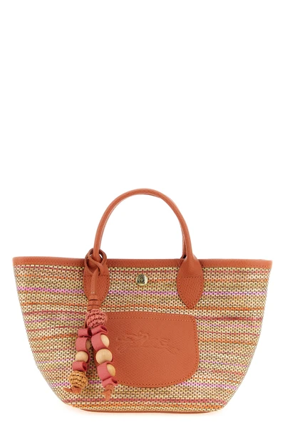 xs le panier pliage shopping bag in raffia effect canvas and russian leather b