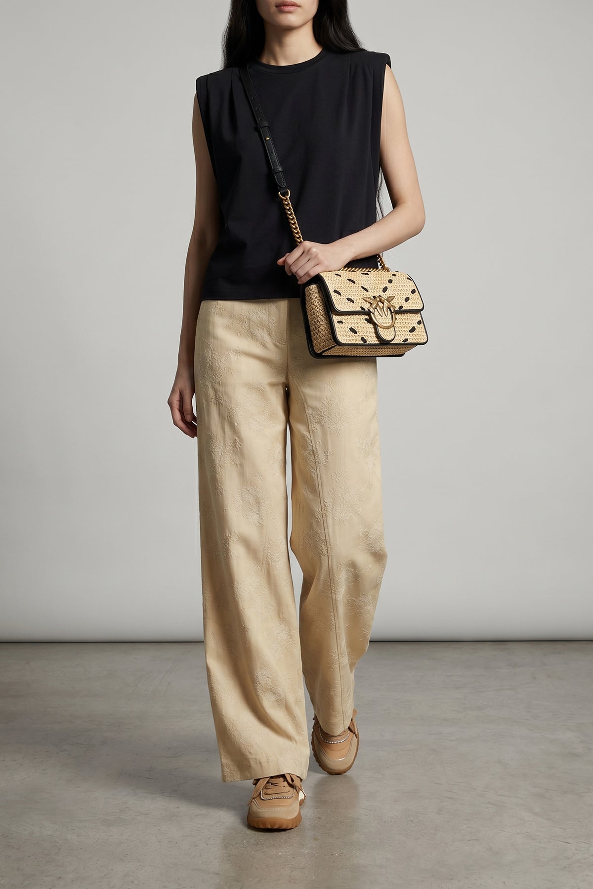 PINKO OS mini love one light woven raffia crossbody bag