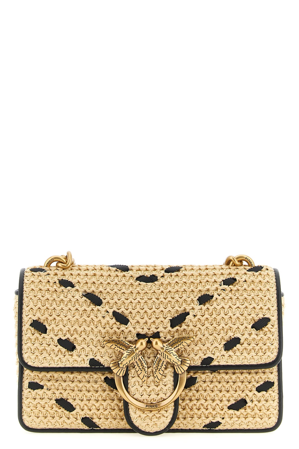 PINKO OS mini love one light woven raffia crossbody bag