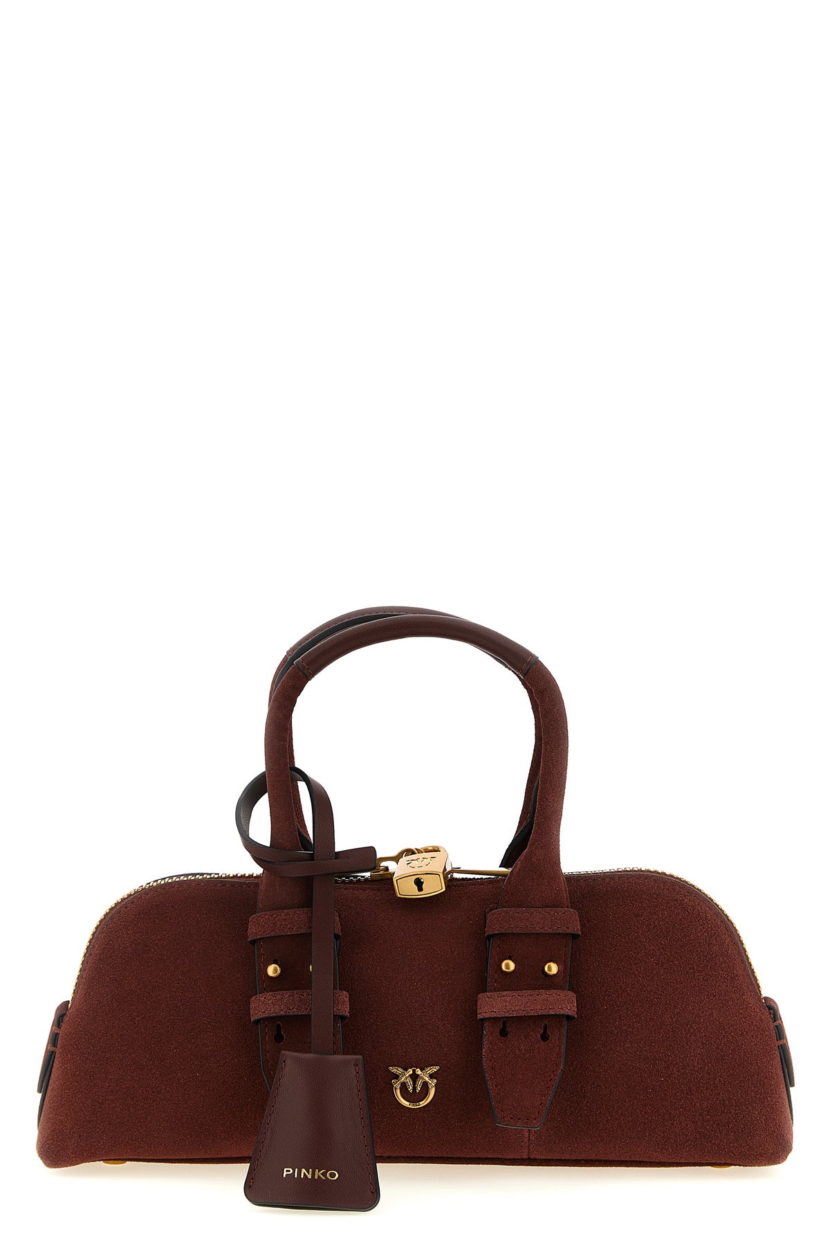 PINKO OS bowling baguette suede shoulder bag