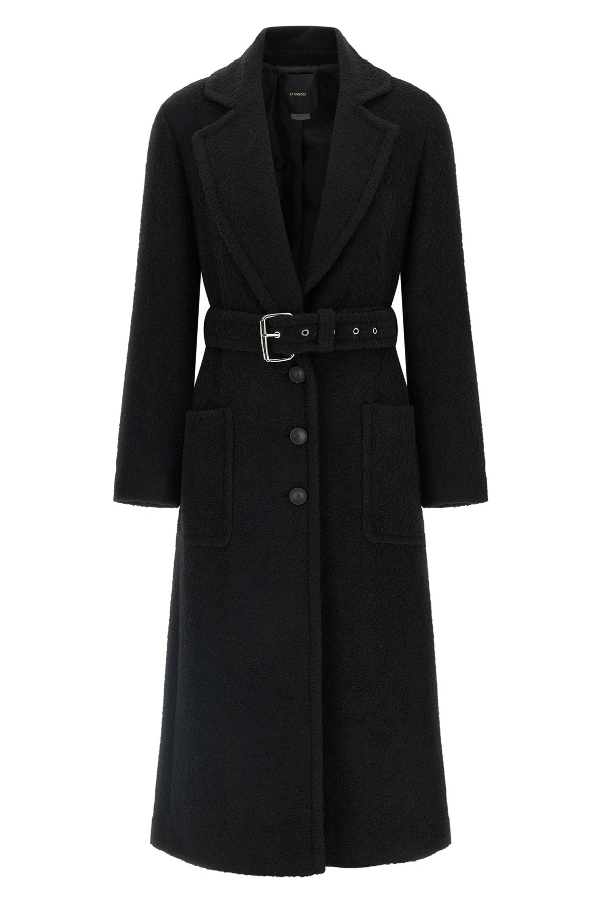 PINKO 44 long cerfoglio single-breasted coat in diagonal bouclé wool blend fabric