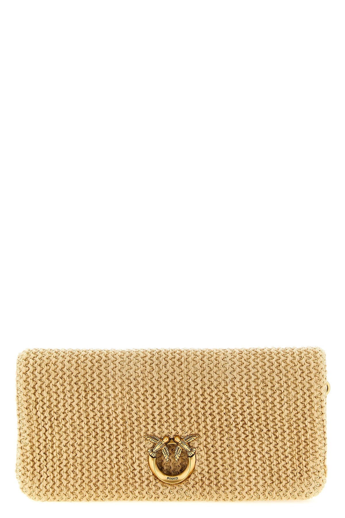 PINKO OS love bag click soft horizontal braided raffia clutch bag