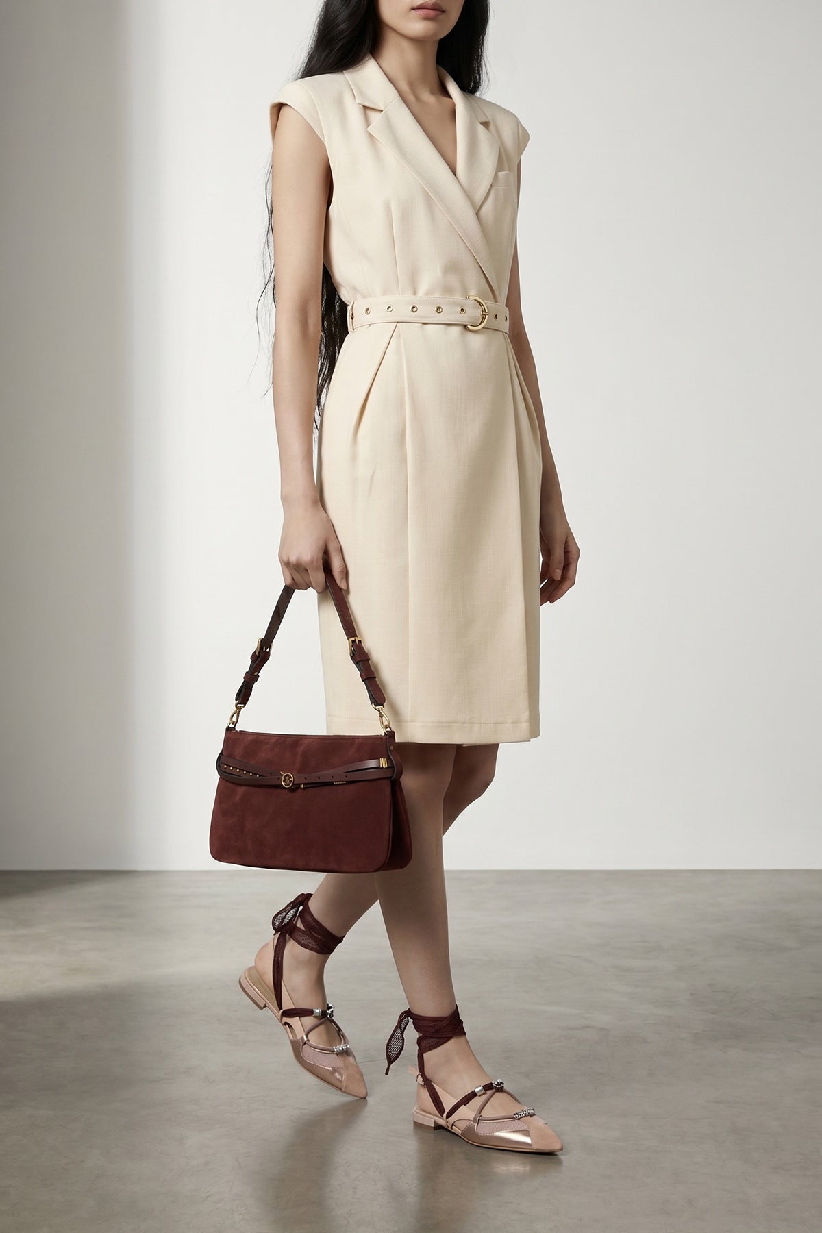 PINKO OS belt medium shoulder bag in suede fabric