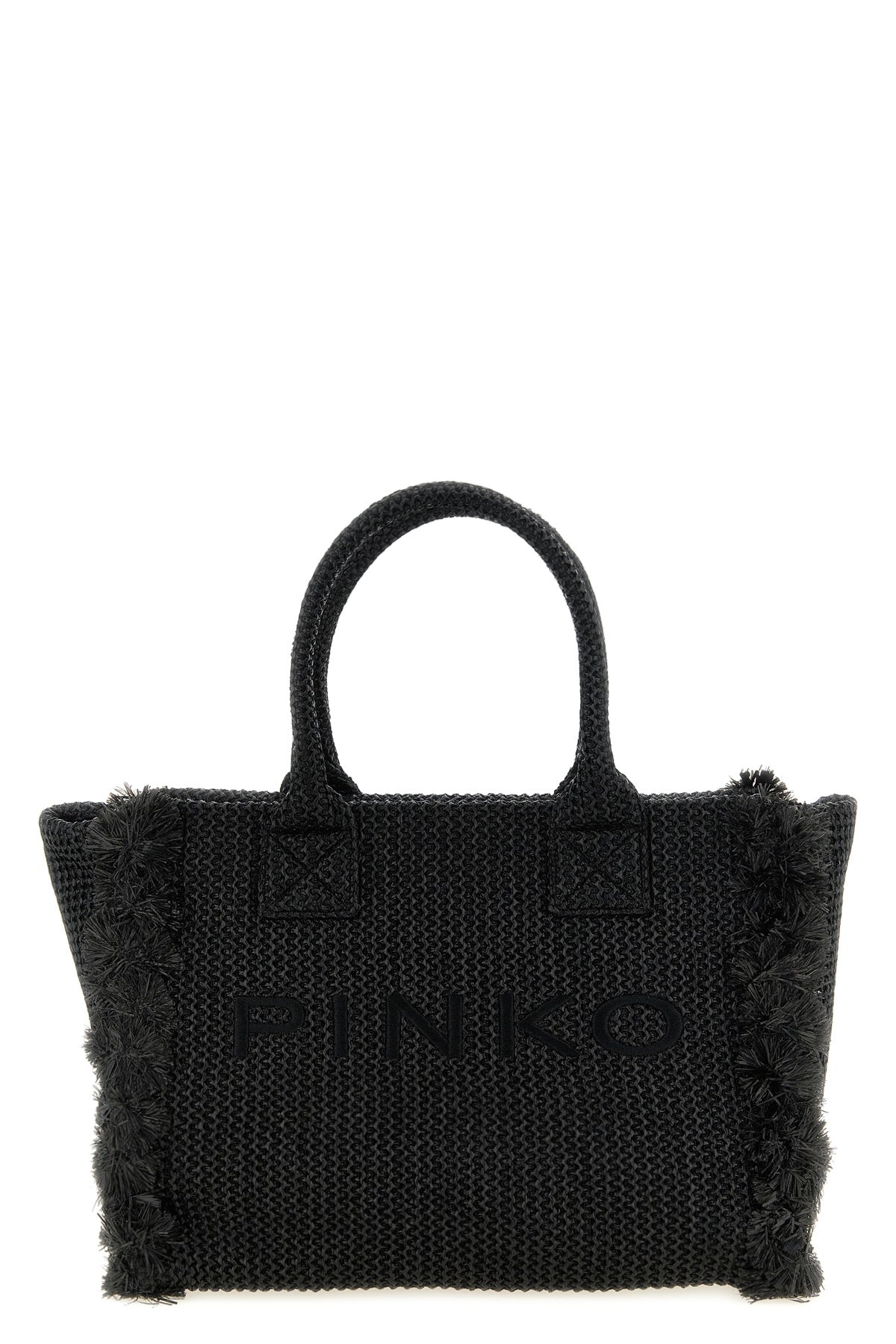 PINKO OS beach large shopping bag in woven raffia-effect fabric