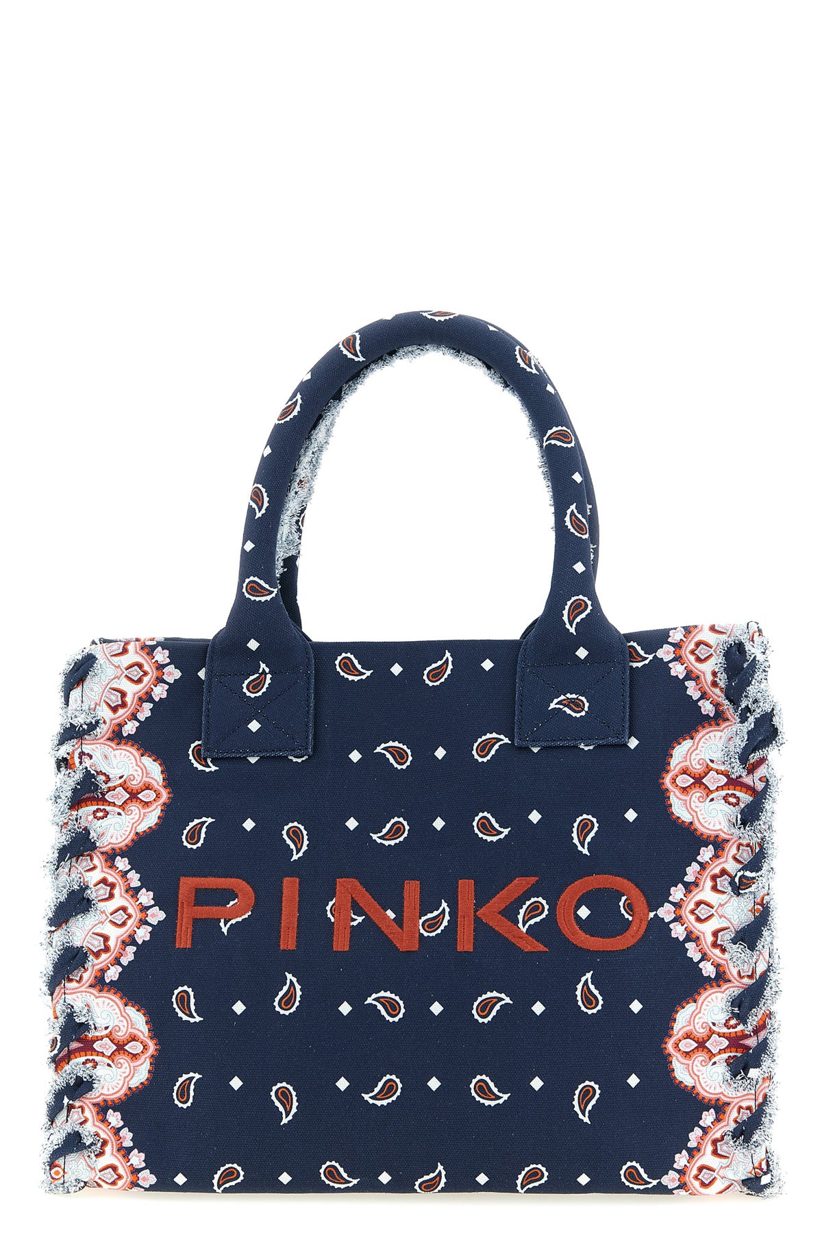 PINKO OS all-over bandana beach print cotton canvas shopping bag