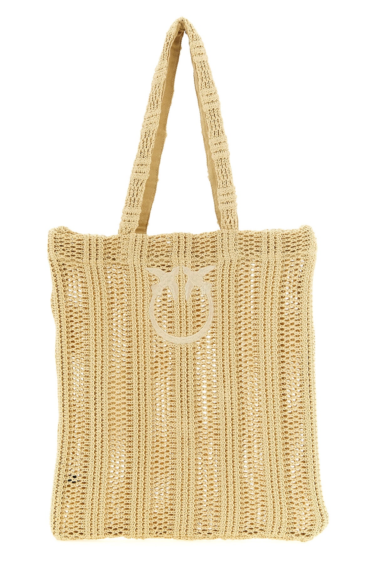 PINKO OS medium easy tote shopping bag in raffia-effect fabric