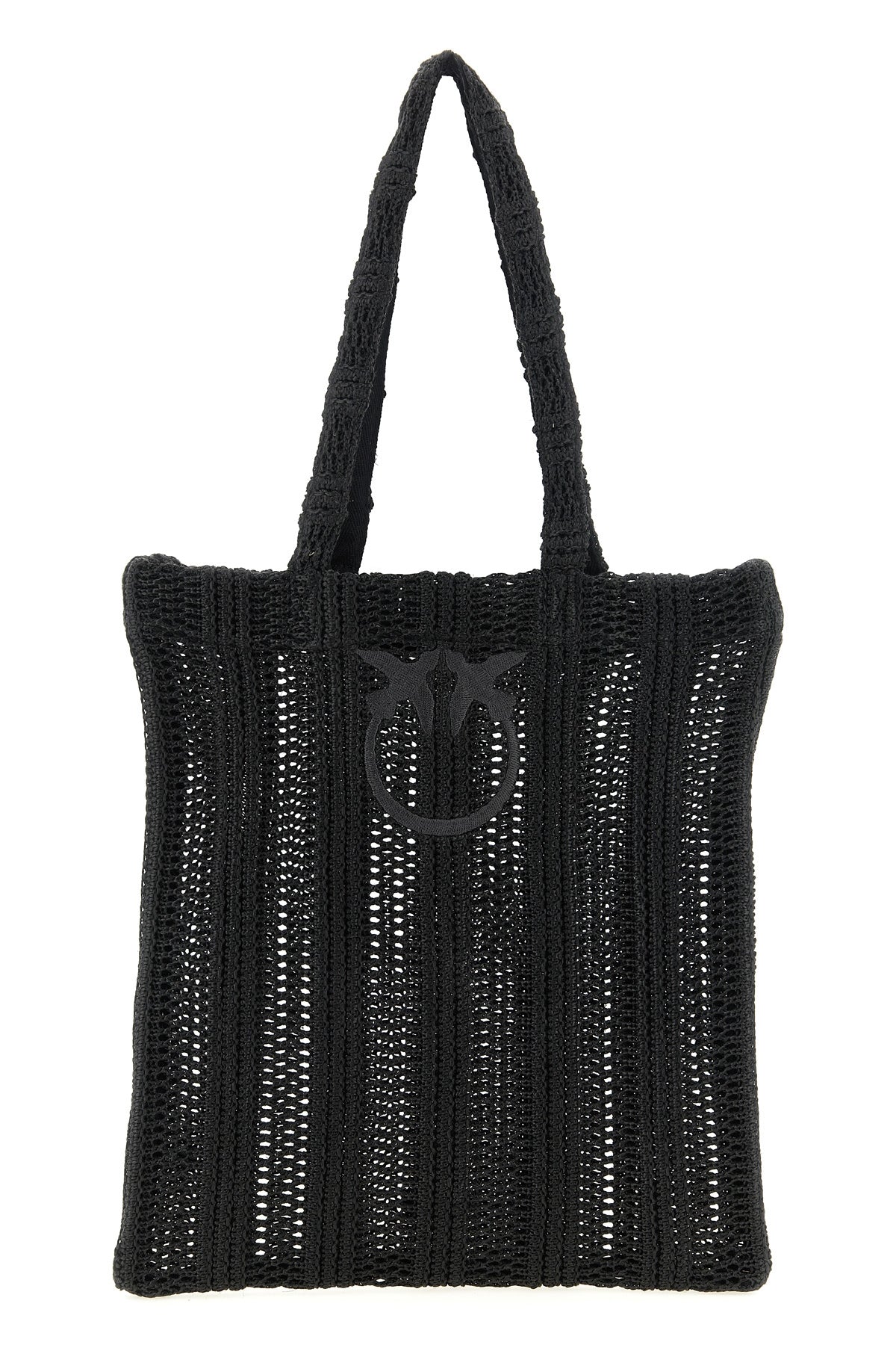 PINKO OS medium easy tote shopping bag in raffia-effect fabric