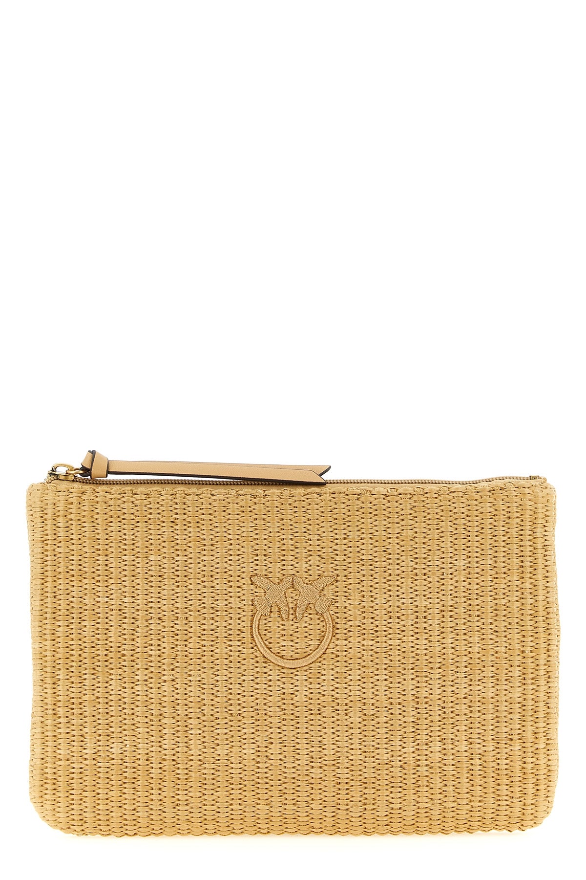PINKO OS braided raffia-effect fabric clutch bag