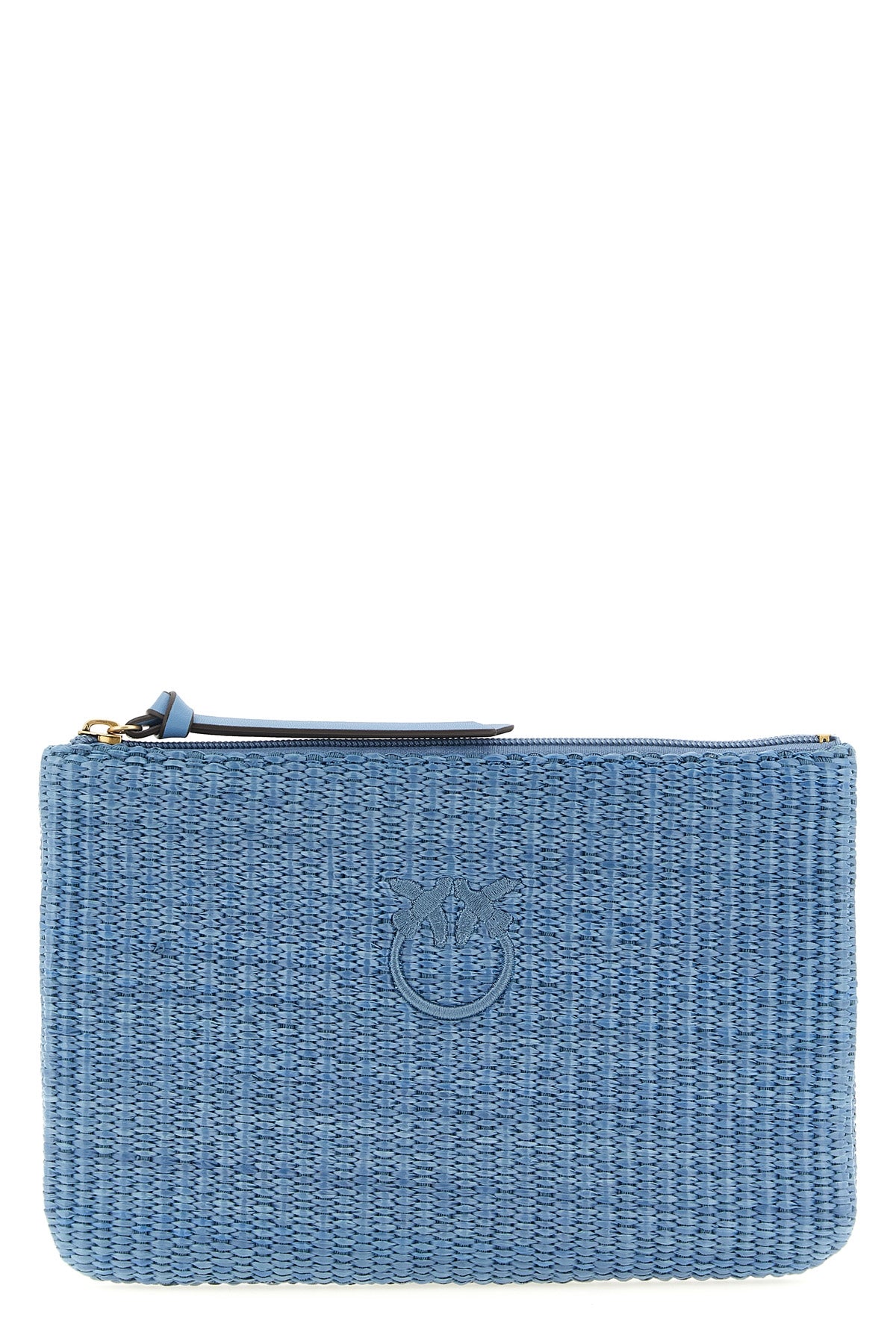 PINKO OS braided raffia-effect fabric clutch bag